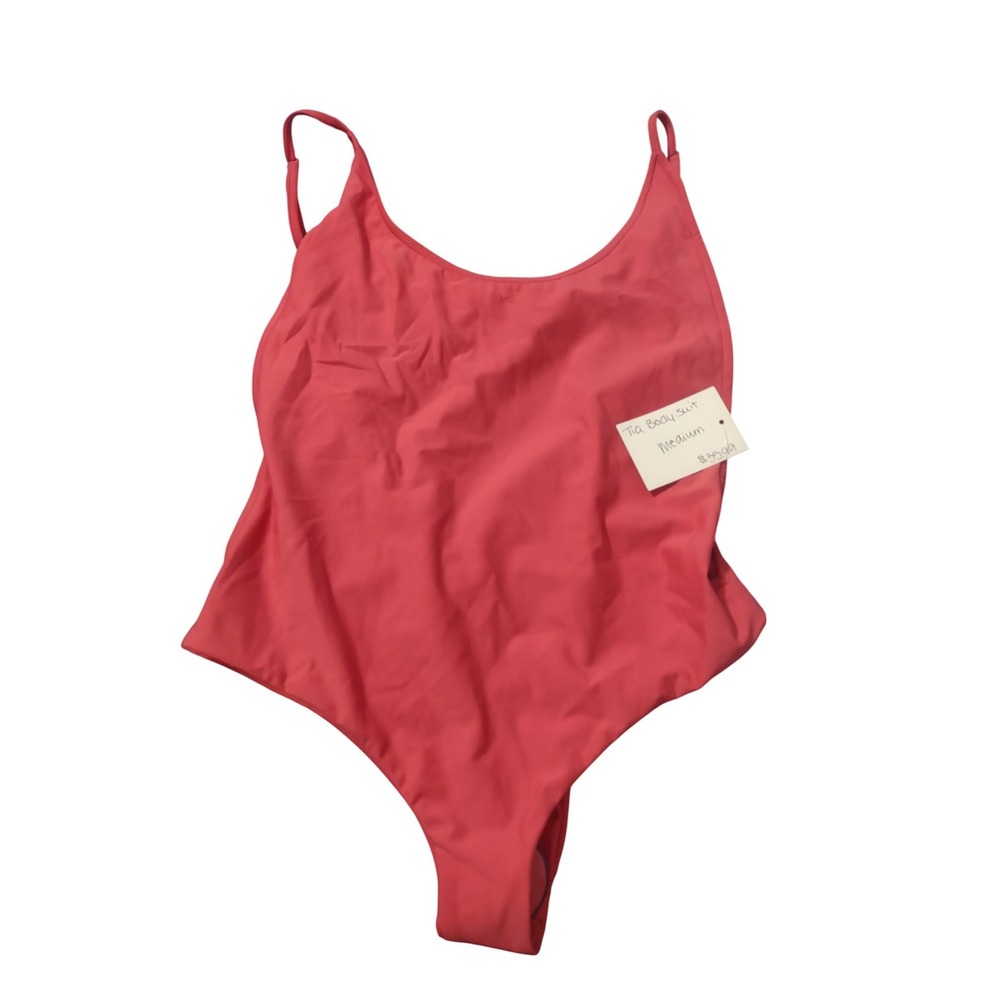 Makers of Dreams Tia Bodysuit Coral Pink Scoop Neck One Piece Medium Barbiecore